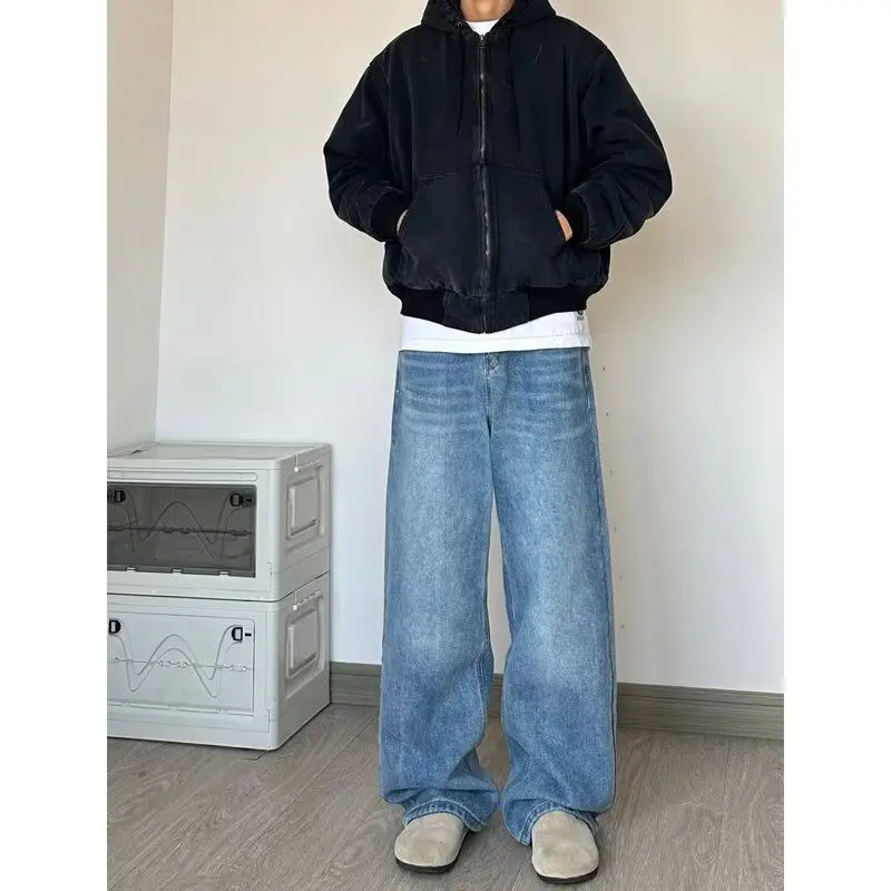 

Men's Baggy Jeans Y2k Straight Leg Mid Waisted Solid Streetwear Loose Fit Vintage Hip Hop Denim Pants