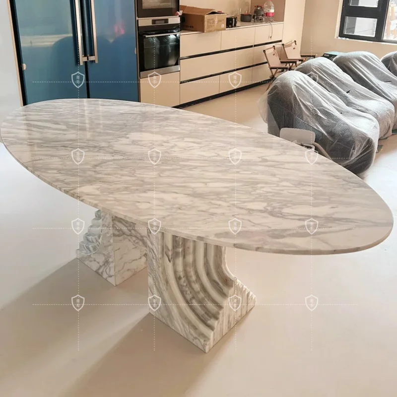 Natural Marble Ellipse Dining Table Modern Minimalist Italian Minimalist Luxury Stone Flower