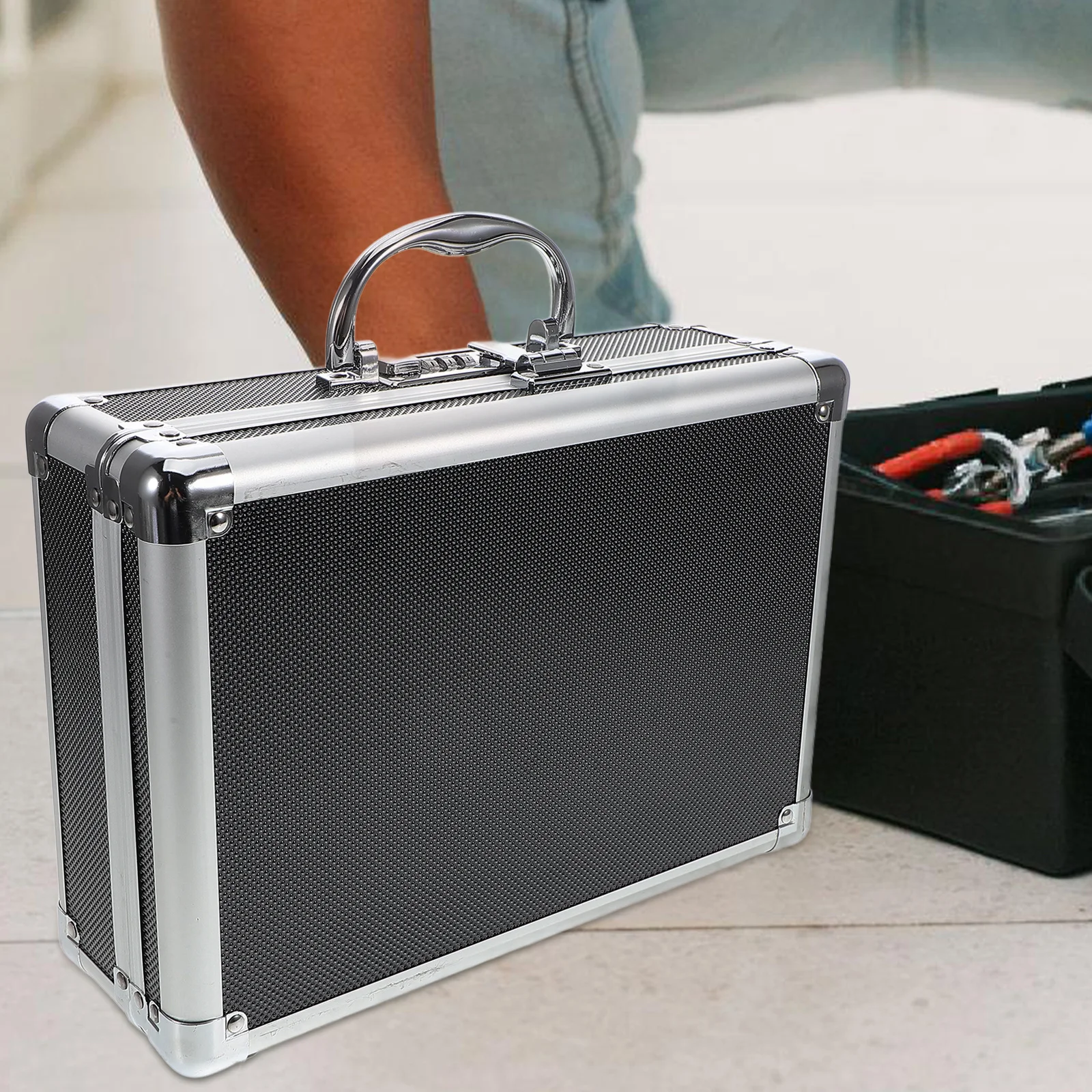 

Aluminum Alloy Toolbox Portable Organizer Metal Tool Box Large Capacity Handle Lock Suitable Home Outdoor Use Toolbox Organizer