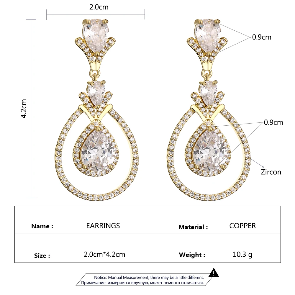 ZAKOL Luxury Geometric Water Drop Zircon Earrings for Bridal Wedding Women\'s Silver Color Party Jewelry