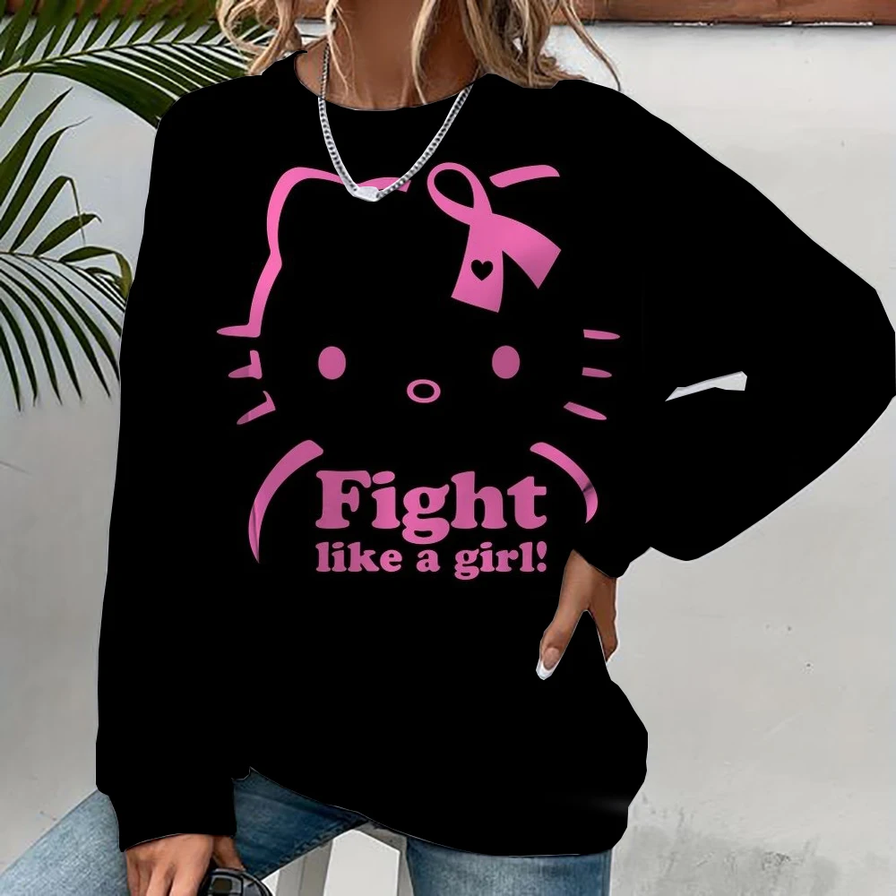 Harajuku Female Clothing Pullover Fashion Autumn And Winter HELLO KITTY Print Woman Hoodie Casual Women Long-sleeved Sweatshirt