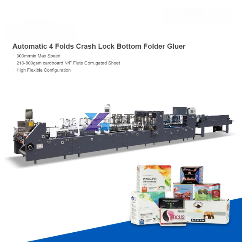 300m/min AS800 Three Points Straight Line Paper Box Folder Gluer Folding Carton 135 Degree Folder Gluer