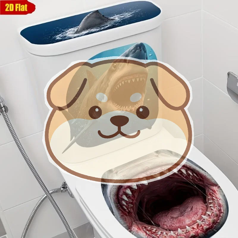 Horror Shark Toilet Sticker Waterproof PVC Material Removable Decal for Bathroom Wall Home Restroom Decoration