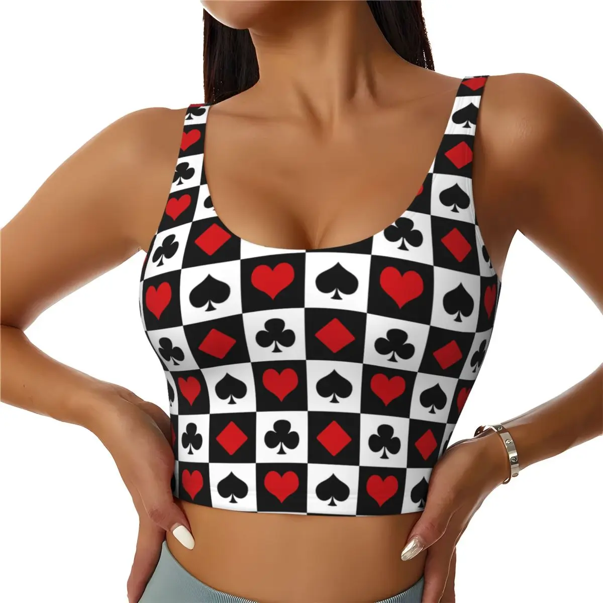 

Custom Playing Card Women Sports Bras High Impact Vest Gym Workout Yoga Crop Tank Tops