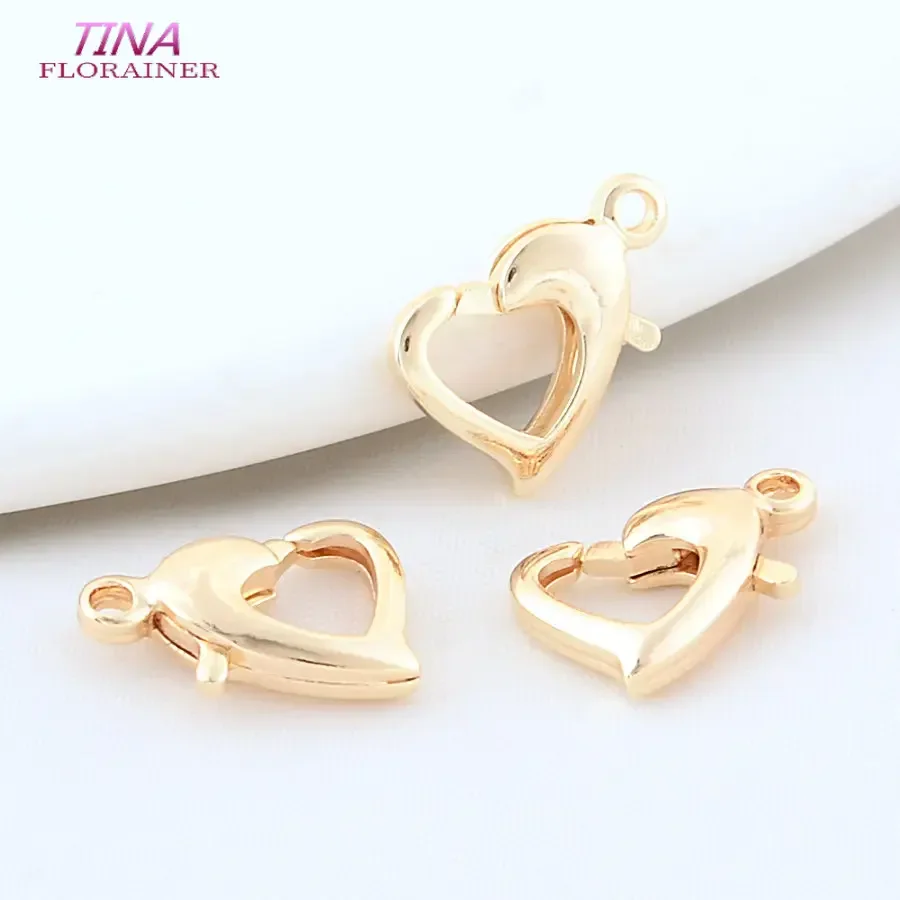 9*13mm 14k Gold Color Plated Heart Shaped Lobster clasps for jewelry making handmade DIY bracelets necklace clasp fittings