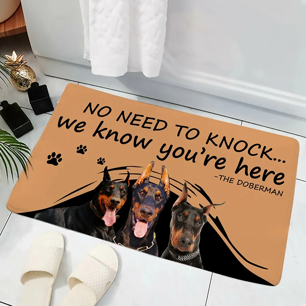 CLOOCL Fashion Animals Dogs Doormats No Need To Knock The Doberman Know Youre Here 3D Printed Flannel Indoor Carpets Rugs