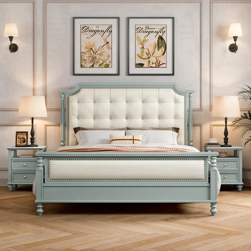 LH solid wood bed top layer leather high-end atmospheric wedding bed light luxury master bedroom
