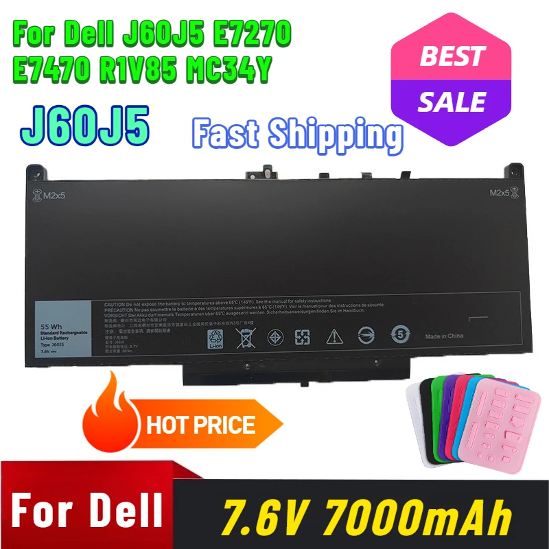 

7.6V 7000mAh for Dell J60J5 E7270 E7470 R1V85 MC34Y Laptop Battery