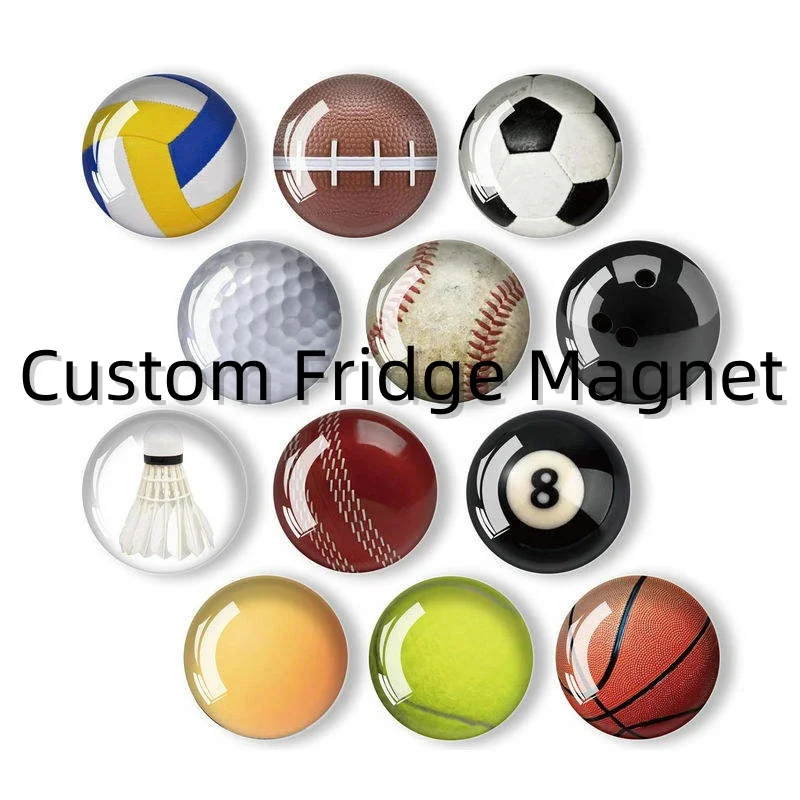 Custom Sports Ball Glass Fridge Magnet Set 3D Crystal Ball Refrigerator Sticker Home Kitchen Decoration Souvenir Gift