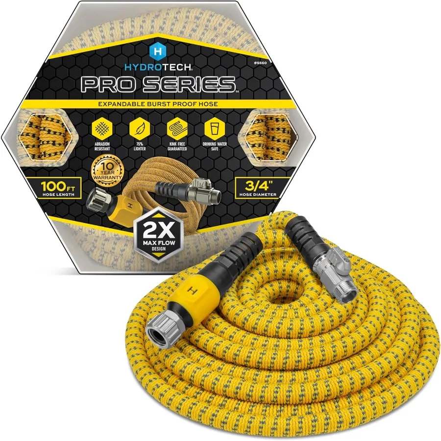 

100 ft Expandable Garden Hose Pro Series 2x Max Flow 3/4 No-Kink Flexibility Lightweight for Lawn Garden Car Washing Deck and P