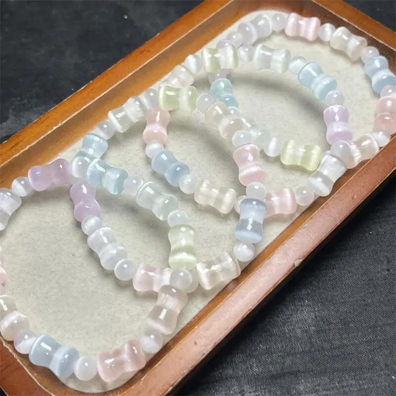 Natural Colored Selenite Bamboo Bracelet Stretch Polychrome Handmade Beads Healing Women Jewelry Gift 1PCS 8x13mm