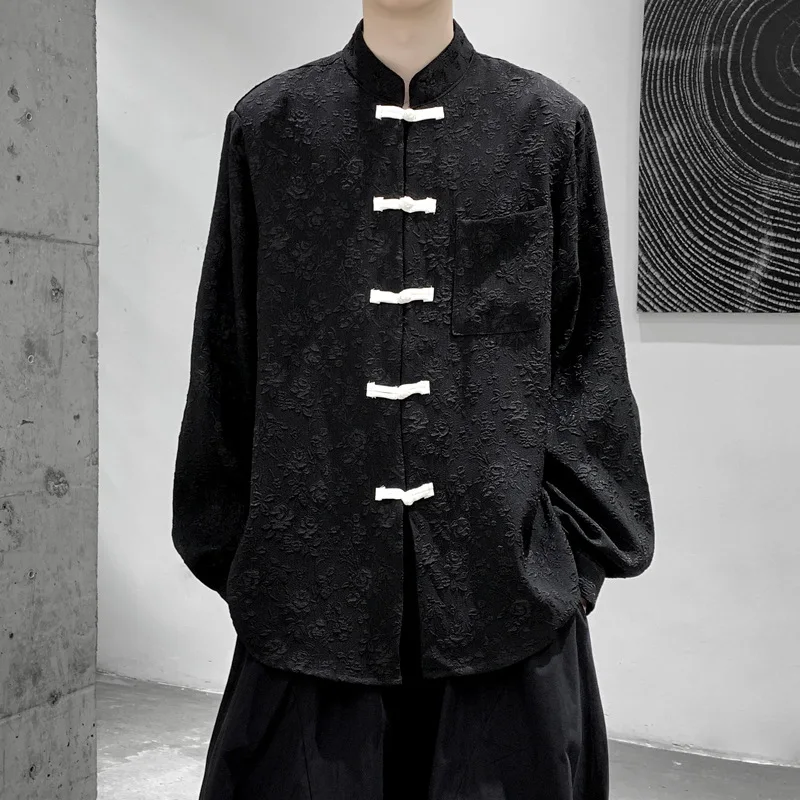 

SuperAen New Chinese Style Stand Up Collar Jacquard Oversized Shirt for Women 2024 Spring Loose Button Up Shirt