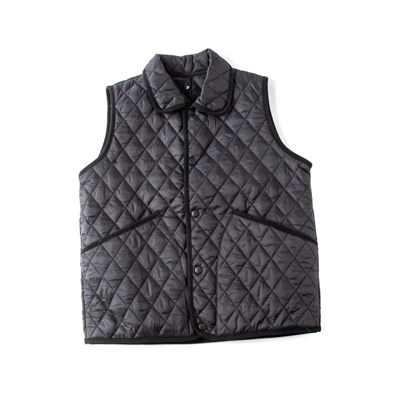 Japanese Retro Line Warm Autumn Winter Solid Color Sleeveless Cotton-Padded Waterproof Lapel Diamond Quilted Vest for Men