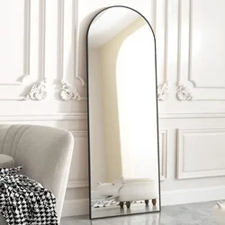 65“x22“Arched Full Length Mirror Free Standing Leaning Mirror Hanging Mounted Mirror Aluminum Frame Black Sofa Living Room Couch