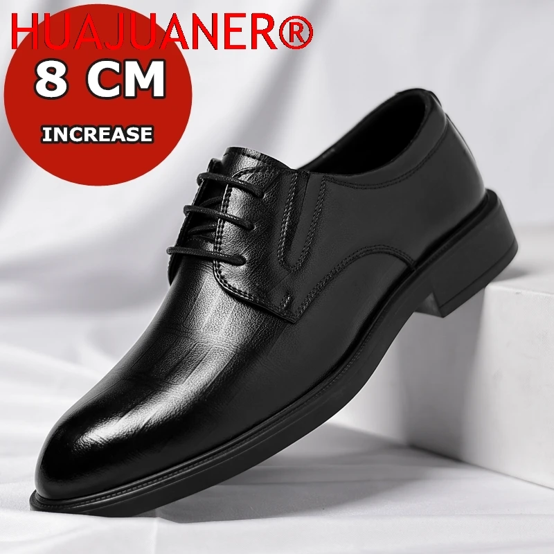 

3/6/8 CM Elevator Shoes Men Dress Shoes Black Soft Leather Men Heighten Formal Shoes Casual Business Men Oxfords Suit Shoes