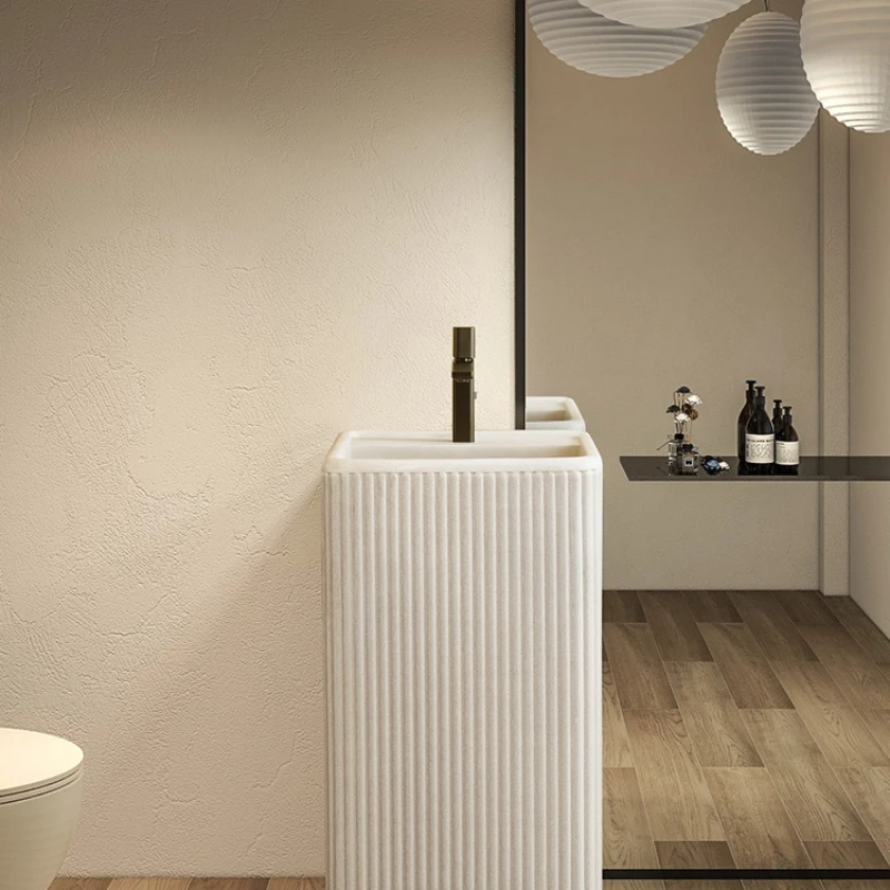 Cream style column basin designer, floor standing integrated art wash basin, homestay striped wash basin