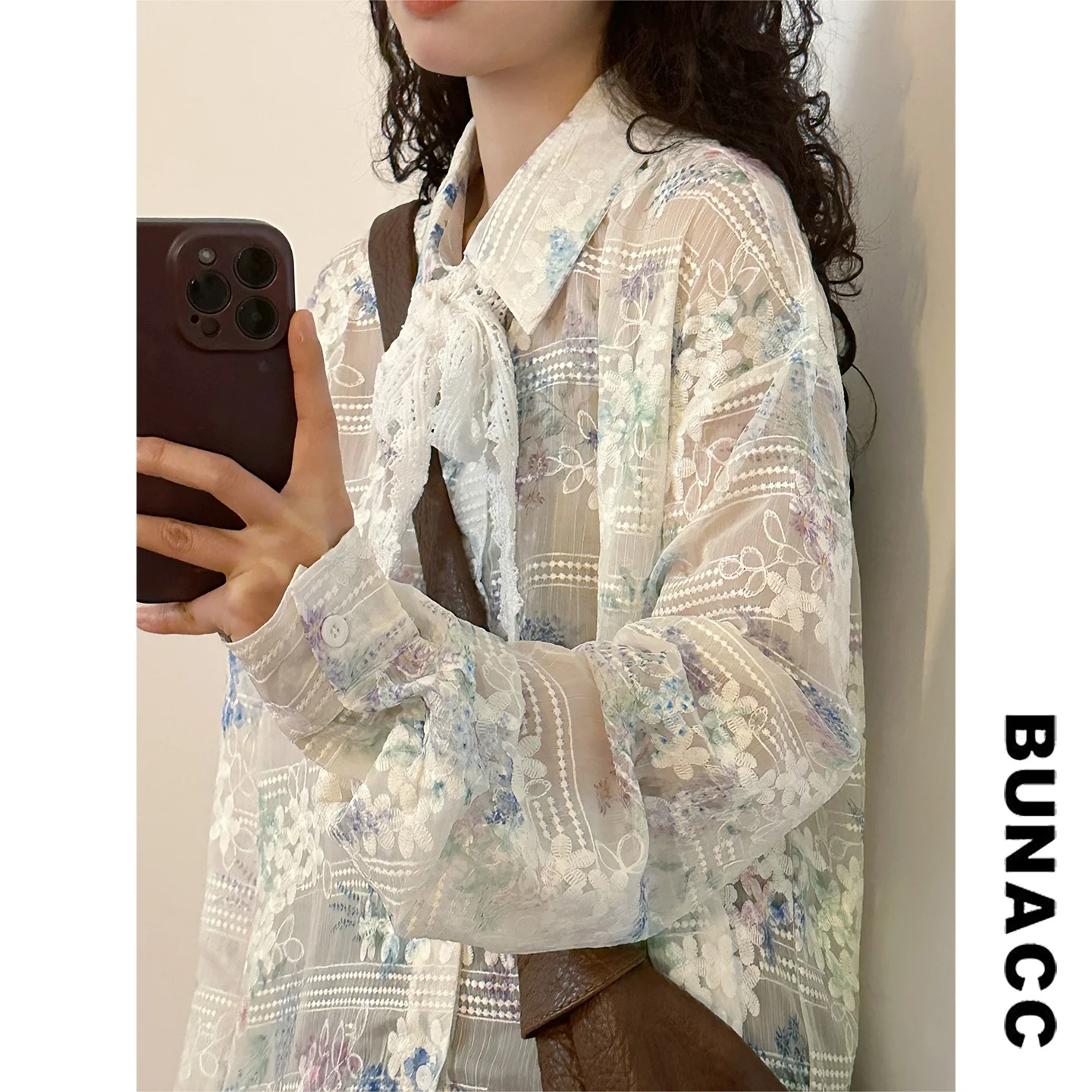 

Модная женская дышащая блузка с длинным рукавом и цветочным принтом в японском стиле, свободного кроя, для весны, в стиле ретро