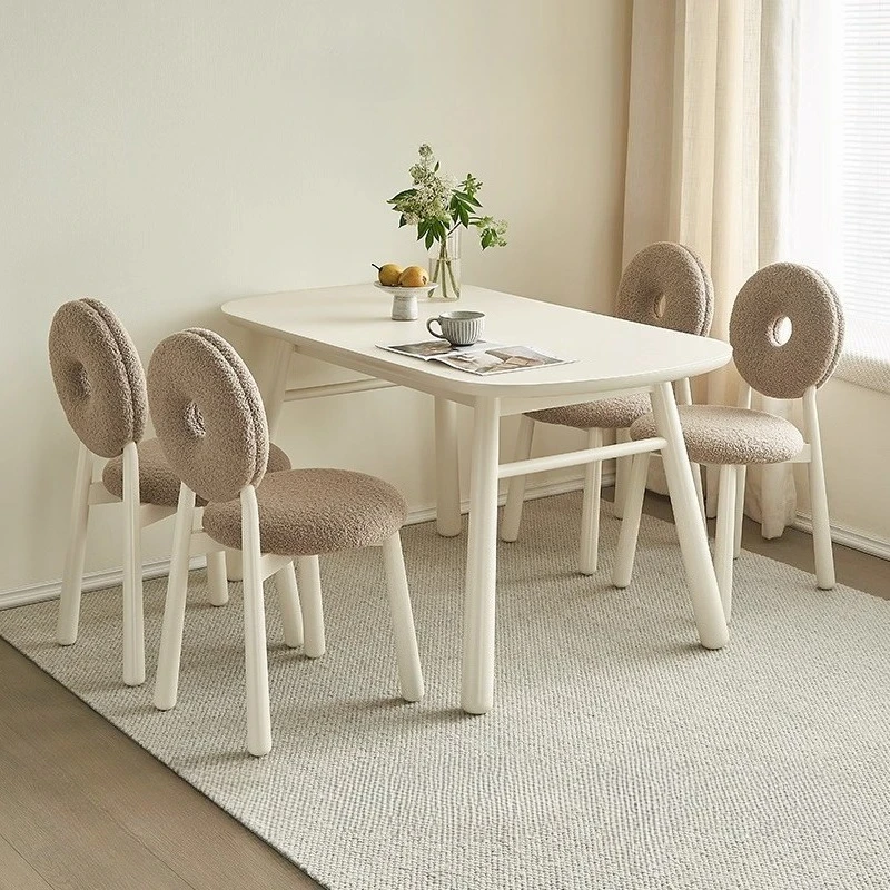 #Kitchen Furniture Dining Tables Desk Glass Desktop Solid Wood Feet Cream Dinner Dining Table Solid Wood Foot Oval Velvet Chair