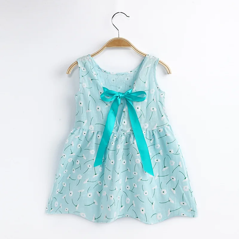 2024 Spring Summer Girls Sleeveless Print Lanyard Dress Korean Version Style Children Sundress 1-6Y Kids Cotton Casual Dress