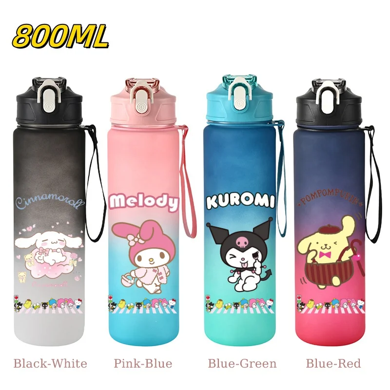 

800ML Cartoon Cute Sanrio Kuromi My Melody Cinnamoroll Water Bottle Portable Outdoor Sports Water Cup Anime Children Gifts