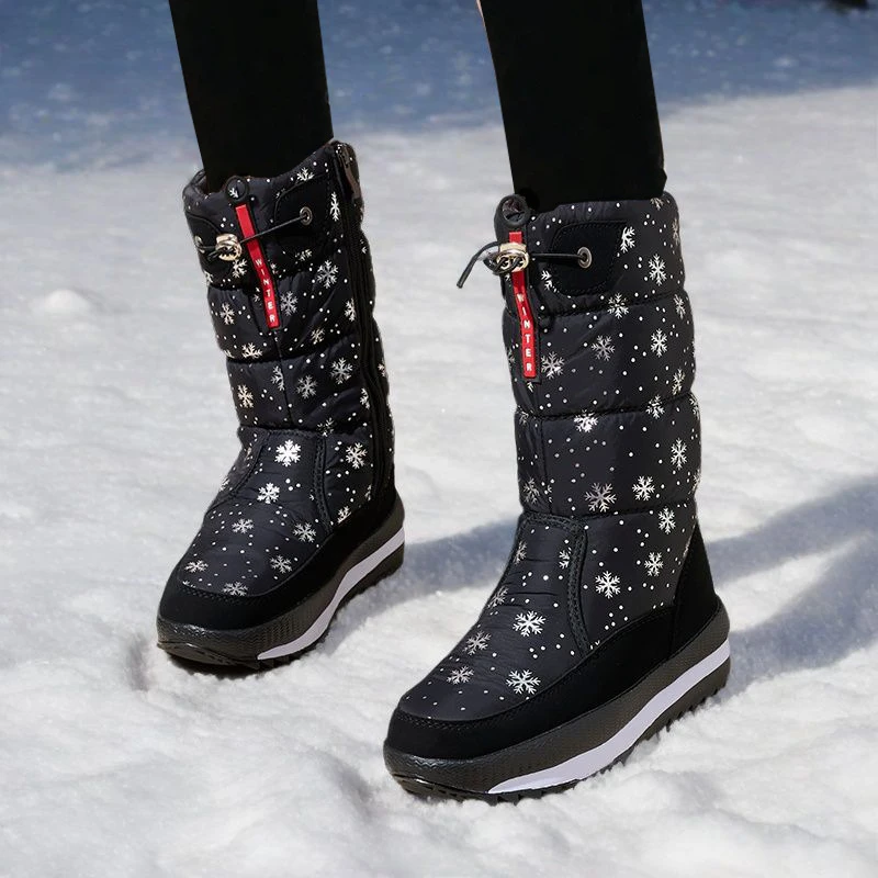 Women Winter Snow Boots Thick Sole Fleece Lined Lightweight Wear‑Resistant Casual Cold‑Resistant Cotton Boots For Northeast Outd