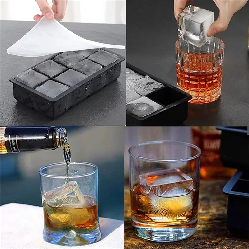 -ABHW Silicone Ice Mold Square Ice Cake Maker Ice Cake Tray 8 Grid For Whiskey Cocktail