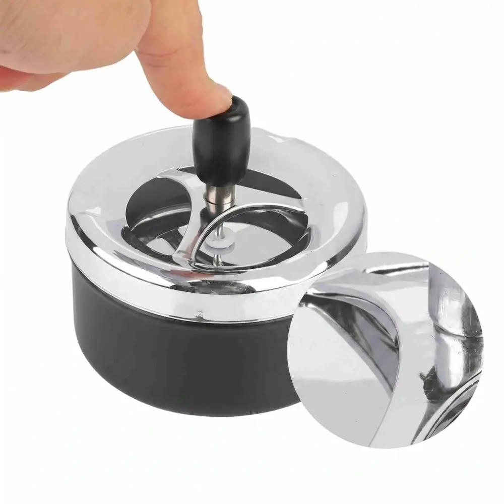 Modern Round Push Down Ashtray Windproof Lid Stainless Steel Ash Tray Spinning Tray Cigarette Ashtray Indoor Use
