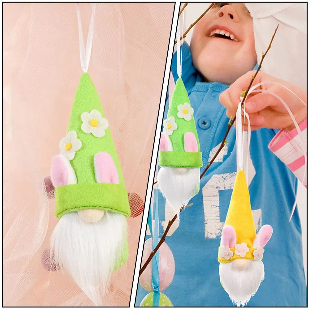 3Pcs Cloth Gnome Pendant Easter Bunny Hanging Ornament Long-Lasting Fabric Rope Top for Mobile Phone Pendant Backpack Accessory