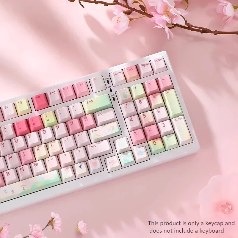 Ensemble de touches roses sur le thème de la porcelaine, sublimation PBT, aucun profil, accessoires de clavier mécanique, capuchons de clavier personnalisés