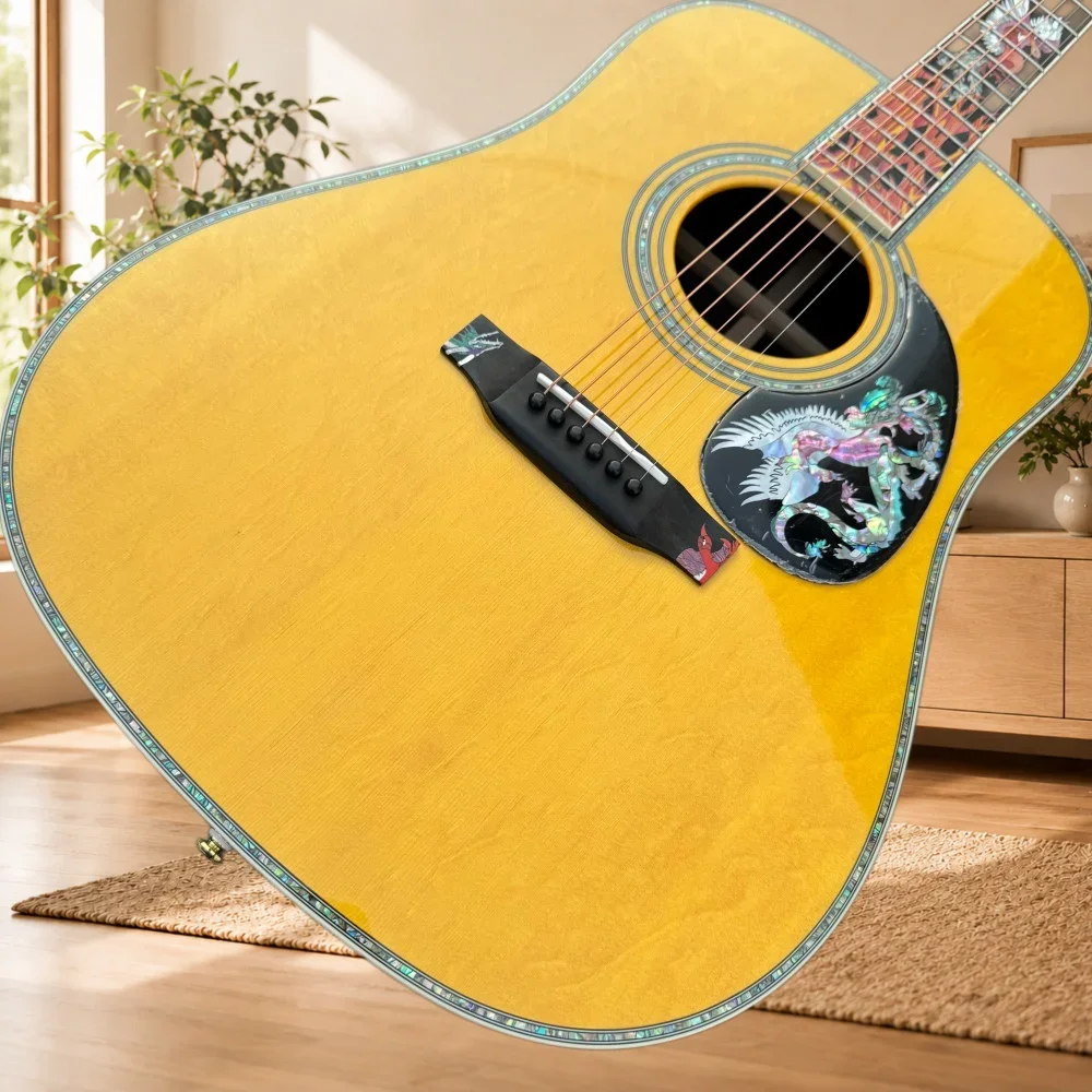 Fast Ship All Solid Wood Acoustic Guitar D Model Ebony Fingerboard Spruce  Body Half Closed Tuning Peg 20 Frets 6 Strings