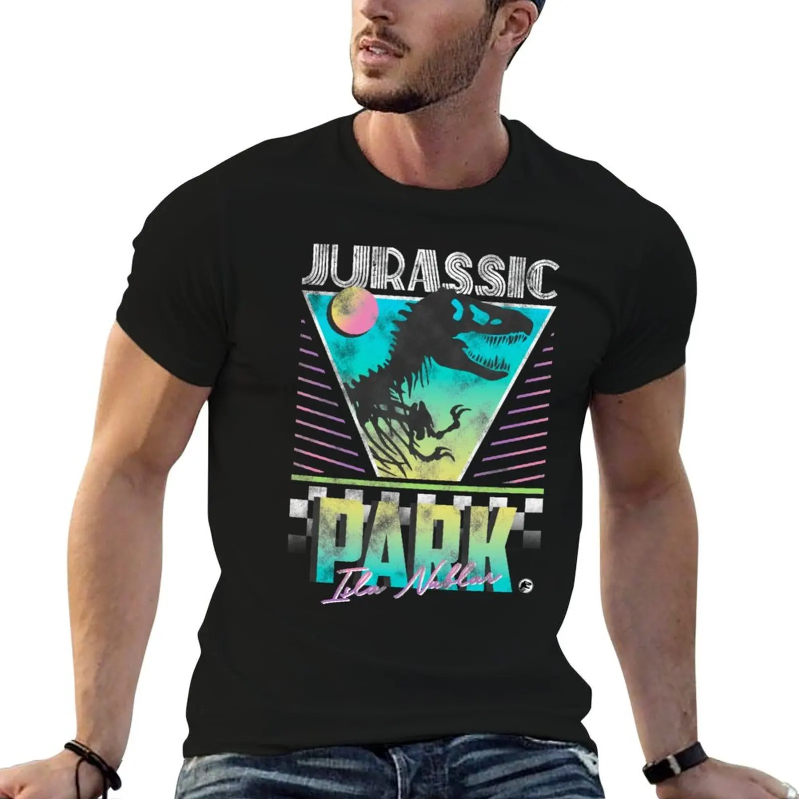 

Jurassic Park Isla Nublar Retro Distressed Logo T-Shirt man t shirt cotton high quality t shirts for man pack cotton T-Shirt