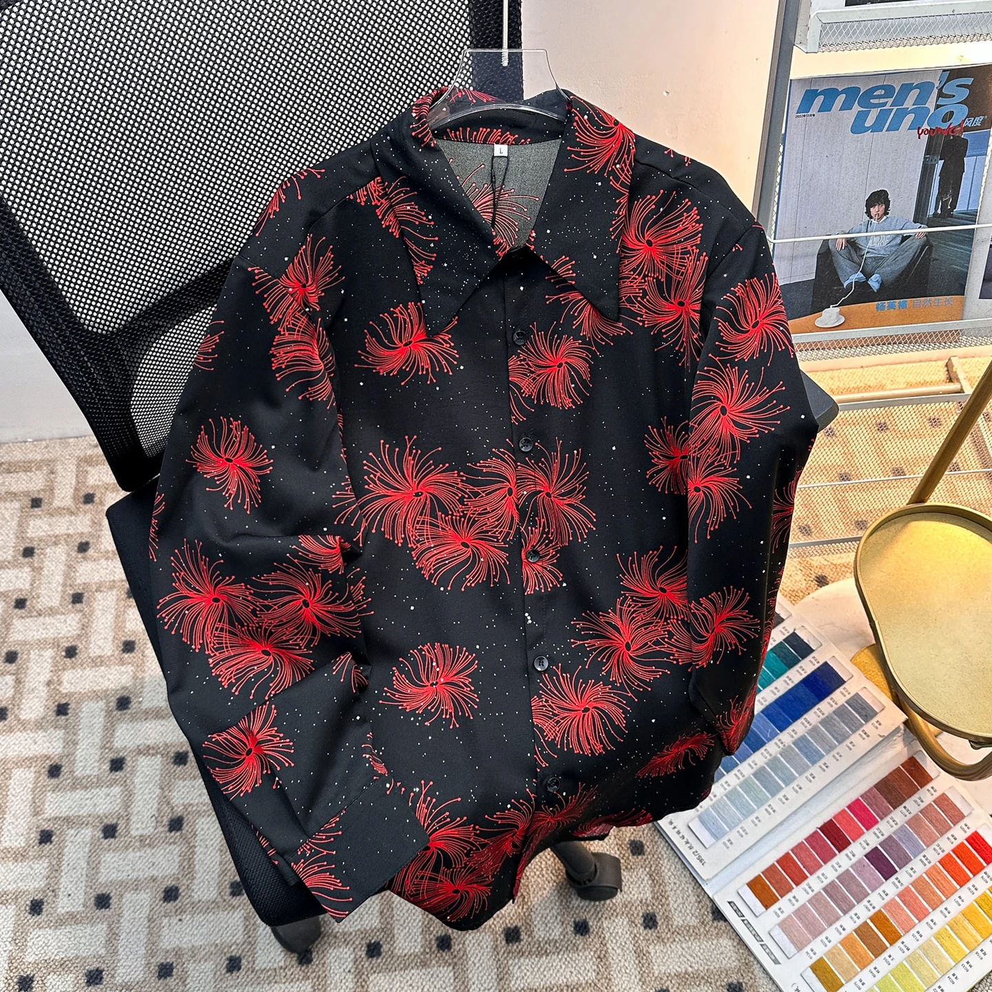 

Vintage Style Sequin Shirt Loose Long Sleeve Beachwear for Men Casual Summer Sun Protection Fashionable Student Clothing