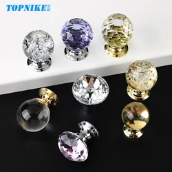 Colorful Crystal Glass Ball Pulls Knobs Wardrobe Door Handles Furniture Bathroom Cabinet Drawer Pulls Single Hole Closet Handles