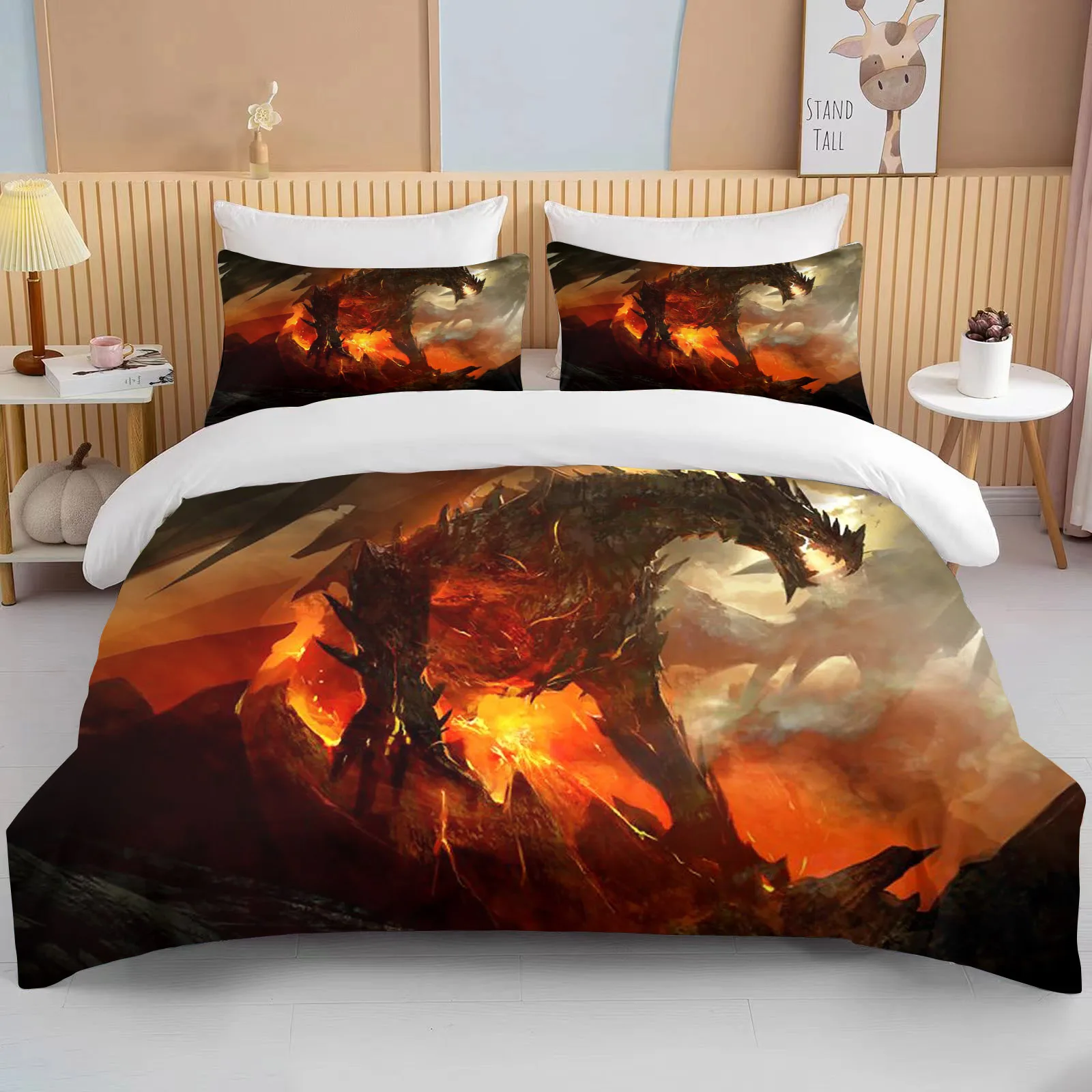 

Angry Firedragon Kids Duvet Cover Set UK Single Double King US Twin Full Queen anime Bed Linen bedding set