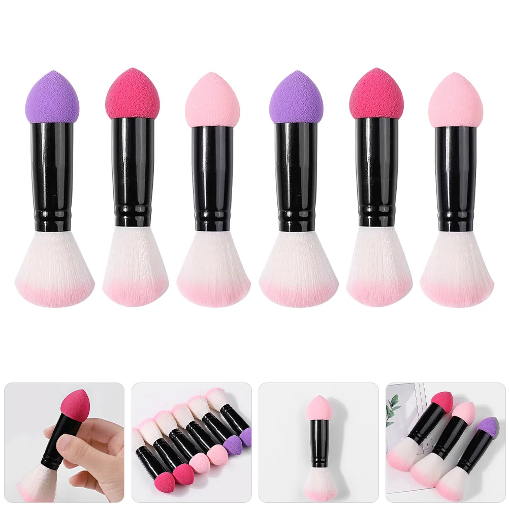 6 個デュアルエンドブラッシュブラシソフト毛フェイスメイクアップツールパウダーファンデーションクリーム輪郭コンシーラートラベルサイズ