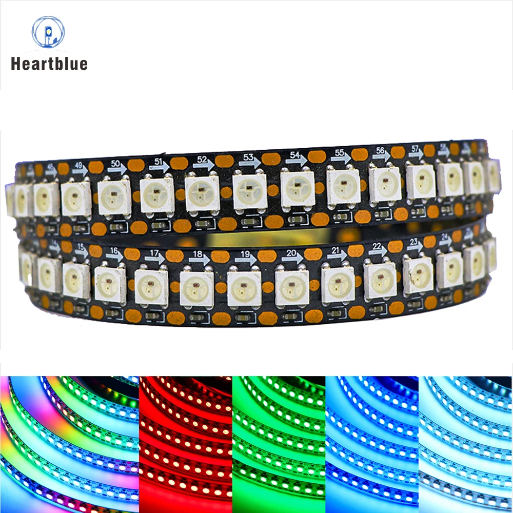 DC5V RGB WS2812B LED شريط قابل للعنونة بشكل فردي 1/2/3/4/5 متر 2812 بكسل ذكي مقاوم للماء IP30/65/67 أسود PCB أبيض PCB