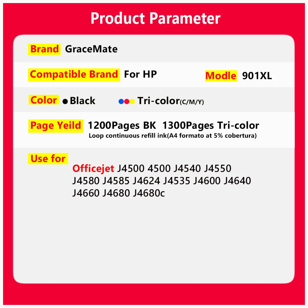 901XL Re-manufactured Ink Replacement for HP 901 hp901 Ink Cartridge for Officejet J4600 J4640 J4660 J4680 J4680c J4580 J4585