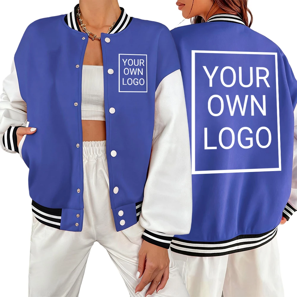 

Женские красочные куртки с изображением логотипа по индивидуальному заказу, уличная бейсбольная форма большого размера, осеннее пальто в стиле хип-хоп, универсальная одежда «сделай сам»