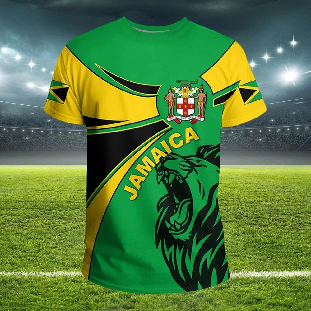 2024 New Jamaica stine Flag Graphic 3D Printed T-shirt Jamaica National Emblem Men\'s Tops National Day Gifts Personalized Tee