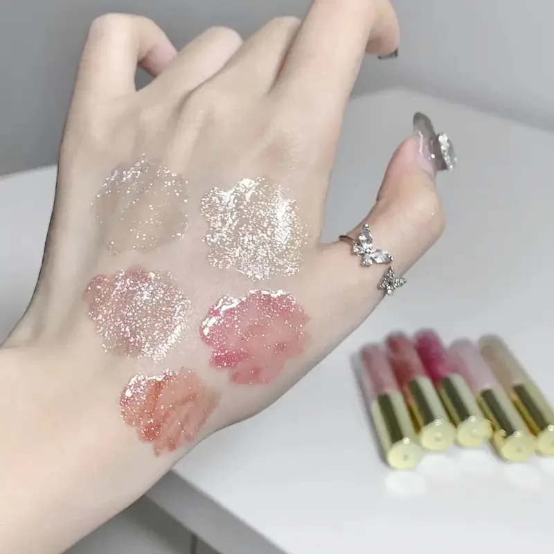 Lucidalabbra metallizzato dorato scintillante, evidenziatore schiarente per il viso con smalto scintillante, gel colorato idratante per tutti i tipi di pelle