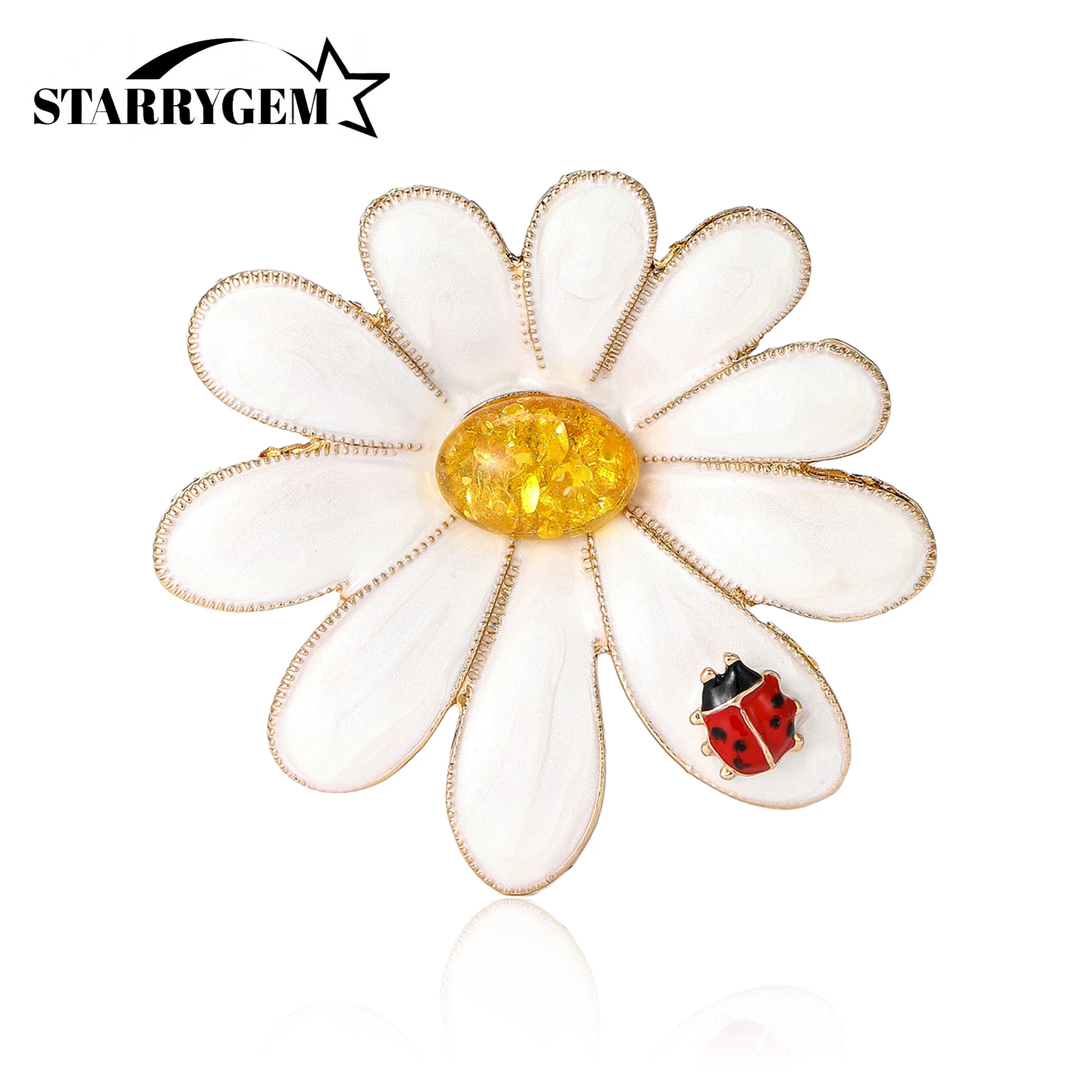 Oil Dripping Chrysanthemum Pins for Women Unisex Glass Ladybug Brooches Office Party Friend Gifts Jewelry Accessories