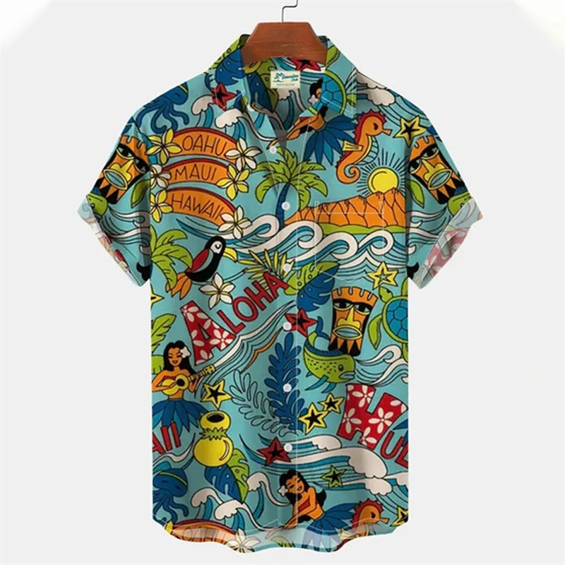 Men's Summer Ocean The Underwater World Hawaiian Oversized Shirts Designer Beach Vacation Original Floral Casual Social Clothes