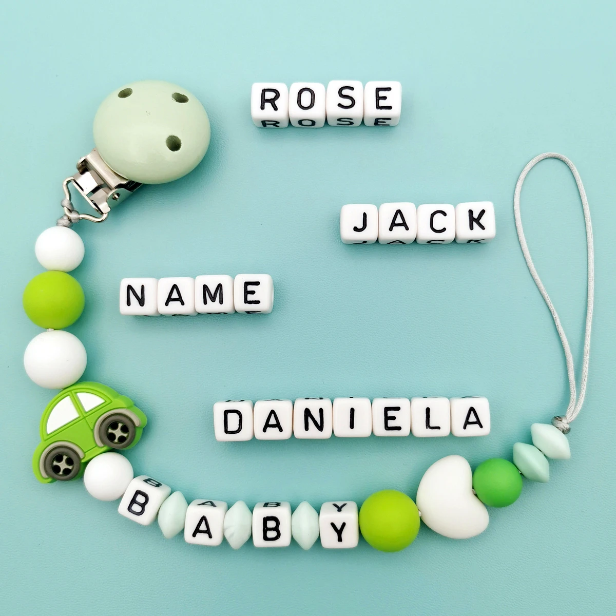 Produziert von Baby Familie Personalisierte Name Handgemachte Silikon Schnuller Ketten Umweltfreundliche Schnuller Clips Halter Kette kawaii