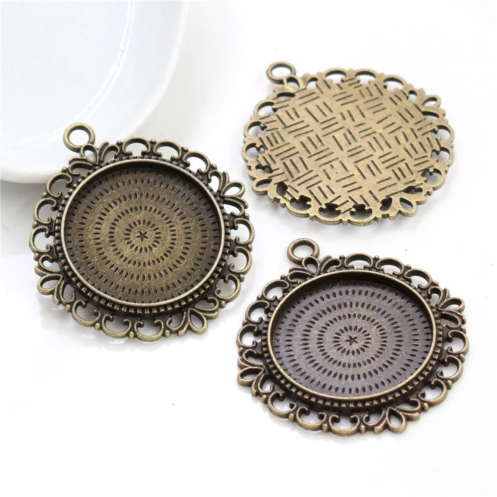 New Fashion 5pcs 25mm Inner Size Antique Bronze Pierced Style Cabochon Base Setting Charms Pendant (A3-22)