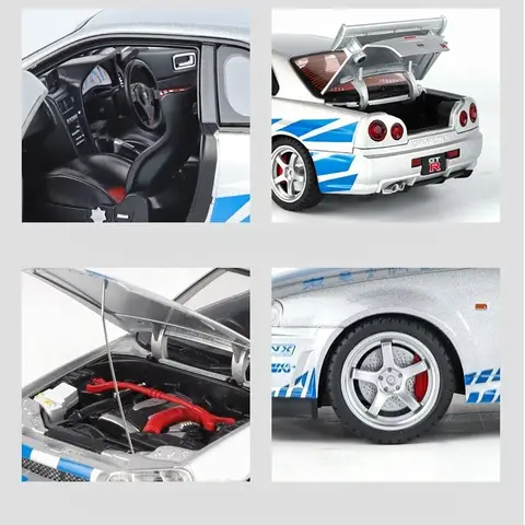 1:18 Skyline GTR-R34 Legeringsmodellbil Gjuten Metallfordon Ljud- och Ljus Samlarleksak Barnpresenter 10 best sales Nissan R34 leksak - №2
