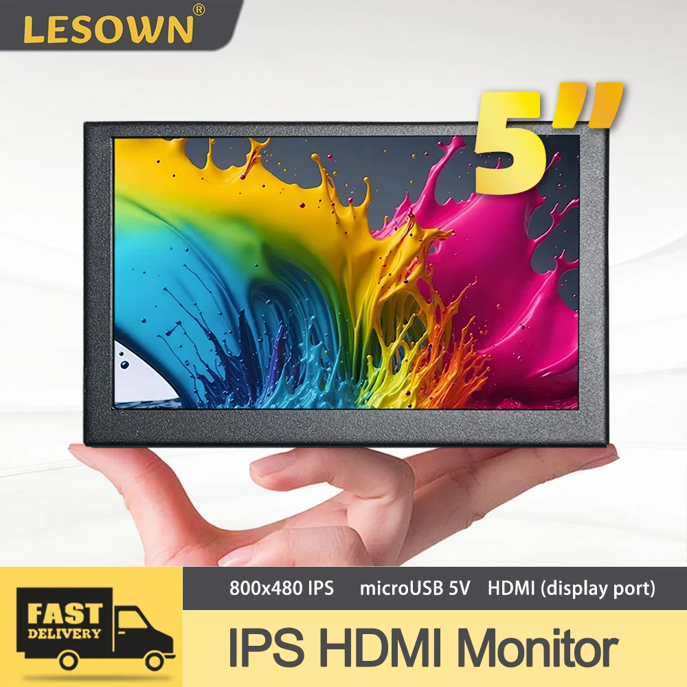 

LESOWN 5 Inch Small Compact Travel Monitor 800x480 IPS LCD Edge Additional Display Extended Screen for PC Windows 7/8/10 mac OS