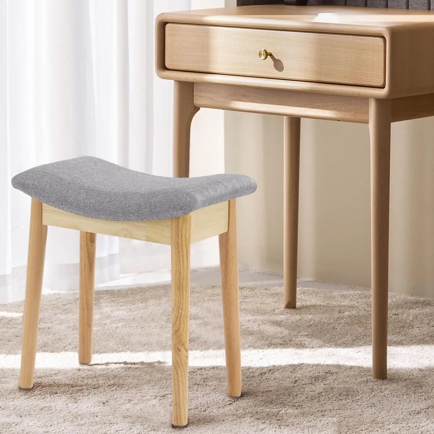 Vanity Stool Vanity Chair 18 Inch-  Stool Chair Wood Legs, Modern Piano Bench Makeup and Foot Stool for Bedroom. image 3