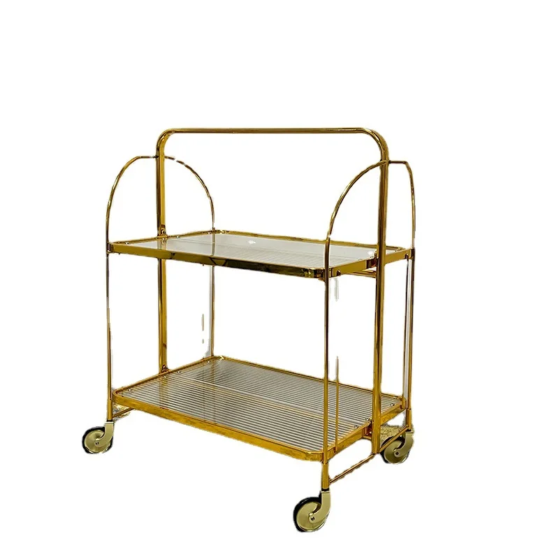 

Medieval style reproduction 1960 free tempered glass, gold folding trolley ins soft edge