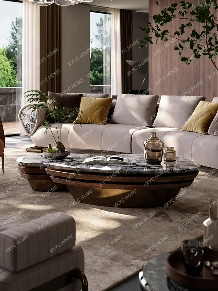 AA Coffee table combination villa living room whole house walnut series, natural luxury stone coffee table