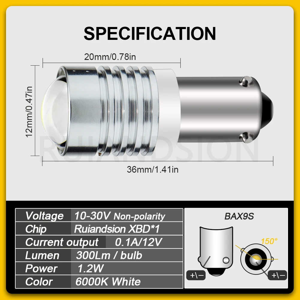 2 قطعة BA9S BAX9S BAY9S H6W T11 T4W مشرق الأبيض Led لمبات السيارات وقوف السيارات أضواء السيارات الداخلية القراءة مصابيح الباب 6000K الأبيض 12 فولت 24 فولت #3